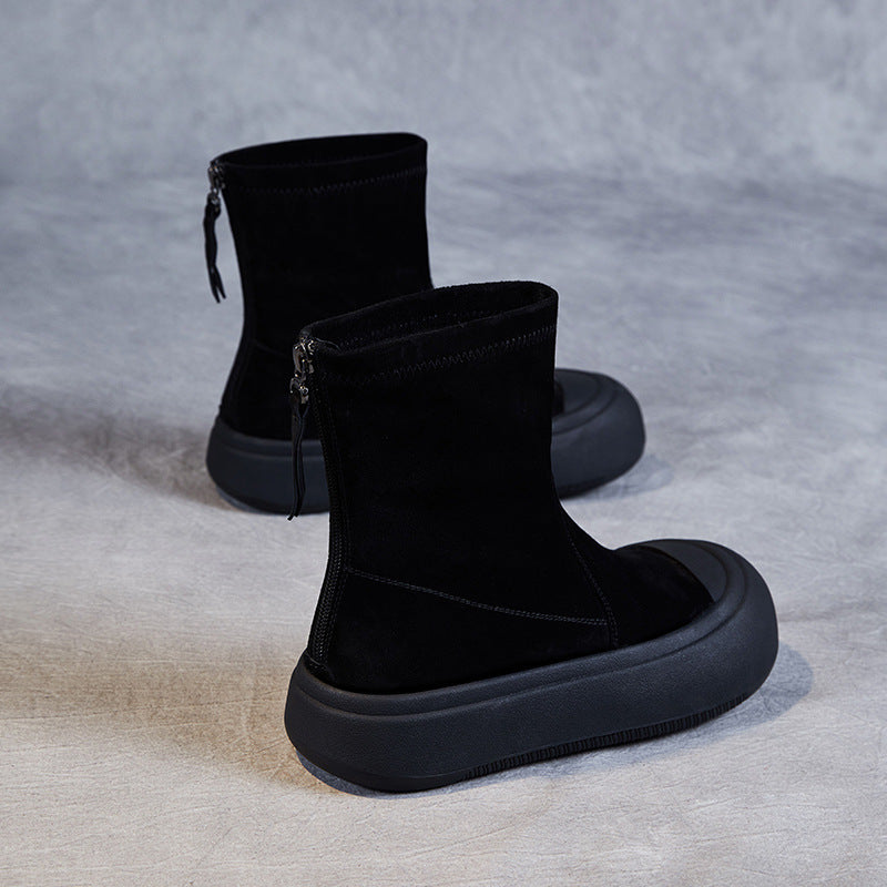 Style Fashion Back Zip Short Skinny Women's Leather Boots