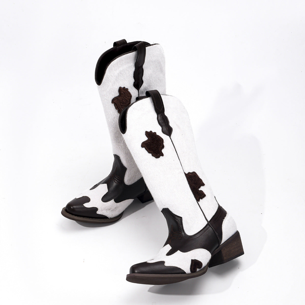 Women's Fashion Pointed Toe With Chunky Large Embroidery Women's Leather Boots