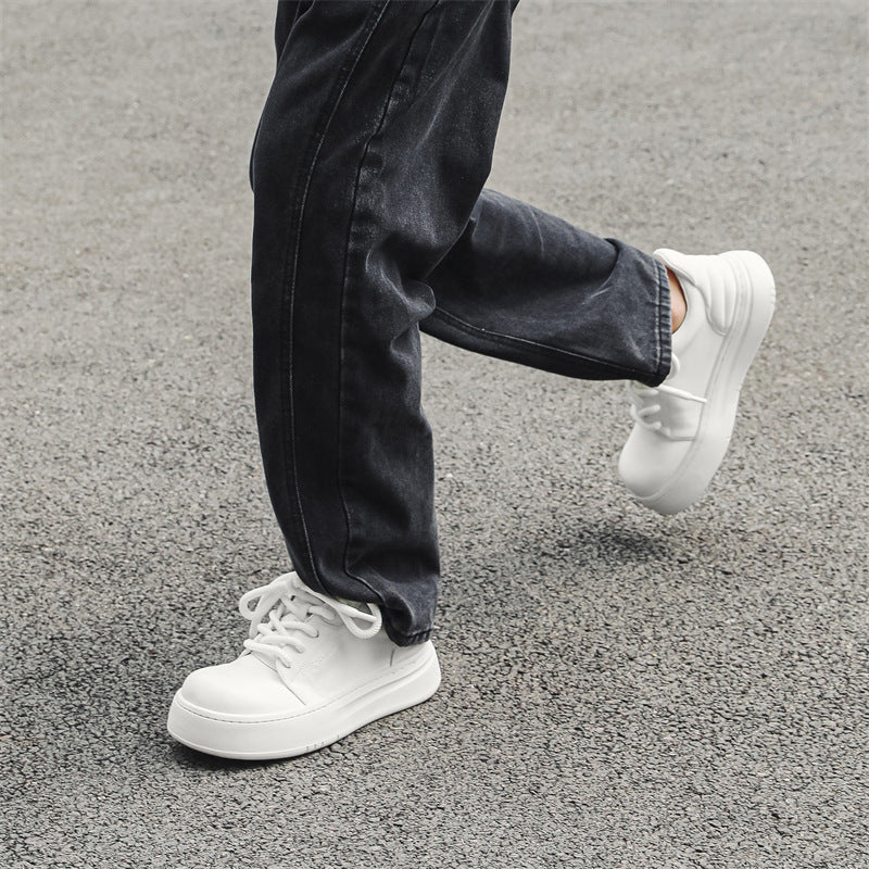 Men's Breathable Trendy High Sense Platform White Men's Casual Leather Shoes