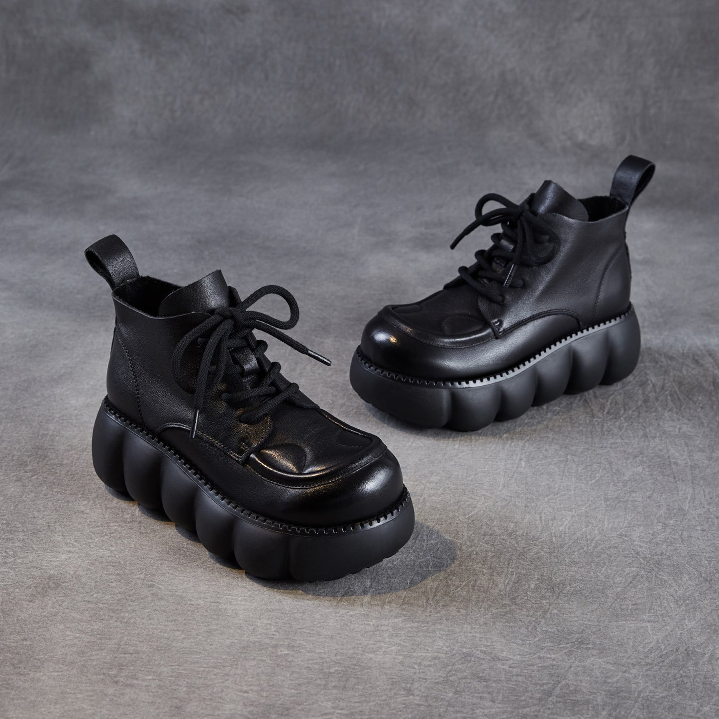 Women's British Retro Round Head Genuine Short Muffin Platform Women's Leather Boots