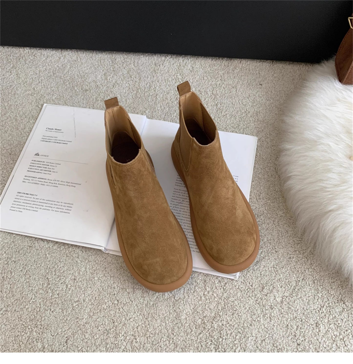 Women's Thick Bottom Retro Chelsea Sleeve British Women's Leather Boots