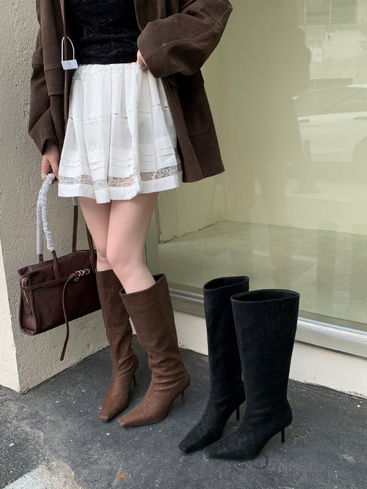 High Stiletto Long Tube Slip-on Wide Leg Female Boots