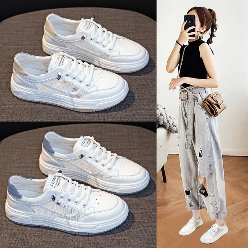 Women's Breathable White Hollow Mesh Surface Thin Pumps Platform Sneakers