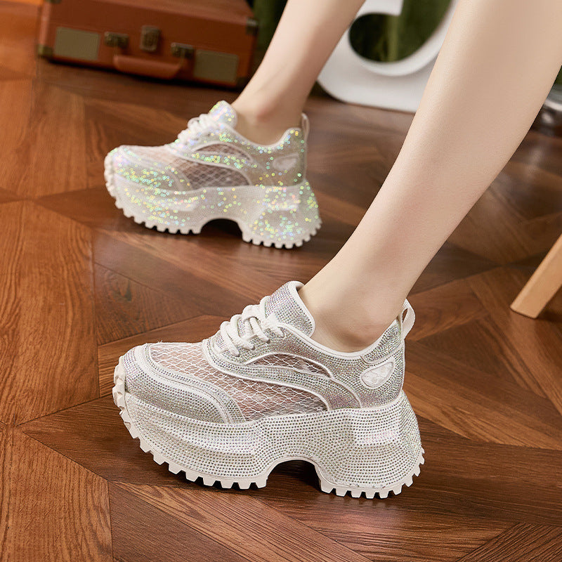 Women's Diamond Small Height Increasing Insole Hollow Sneakers