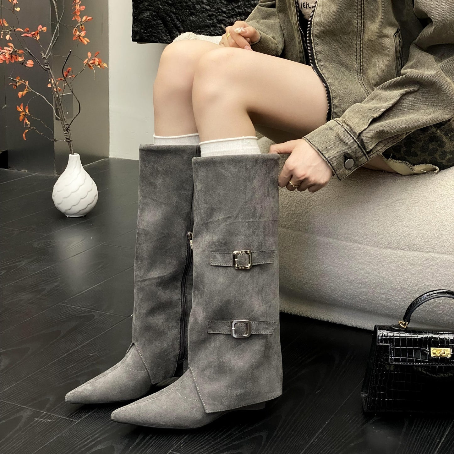 Women's Tax-free High Pointed Brown Riding Spring Pantyhose Long Women's Shoes
