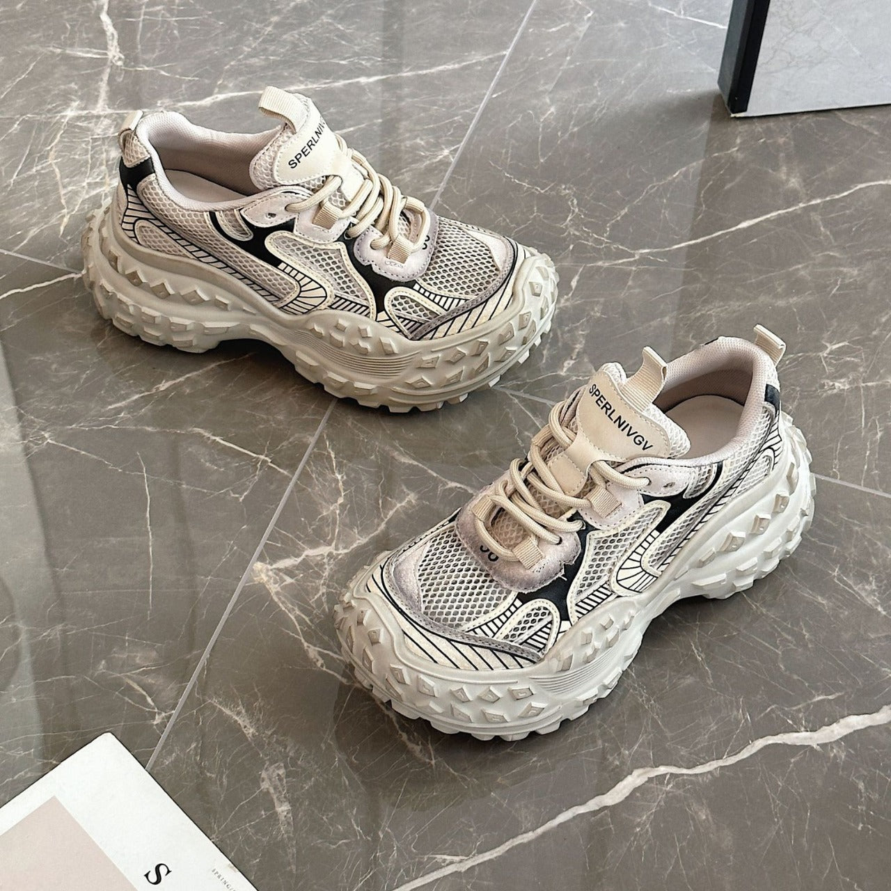 Women's Transparent Mesh Daddy Versatile Contrast Color Surface Platform Casual Shoes