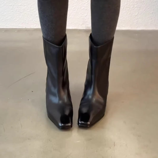 Women's Head Slimming Veet Padded Wide Tube Korean Women's Leather Boots