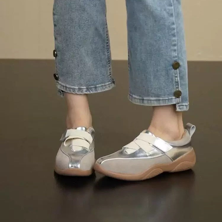 Women's Spring Genuine Platform Round Toe Wedge Casual Shoes