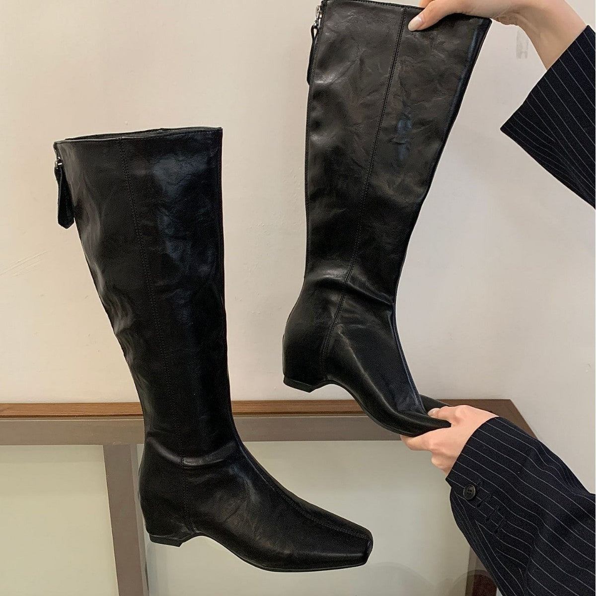 Women's Height Increasing Insole Korean Style Shorty Long Vintage Boots