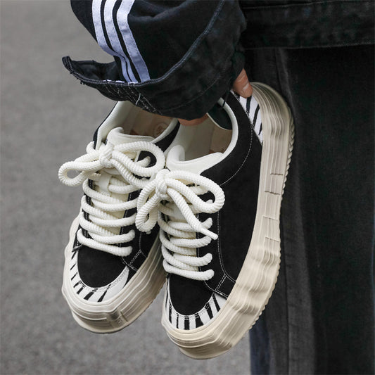 Men's White Zebra Striped Platform Height Increasing Sneakers