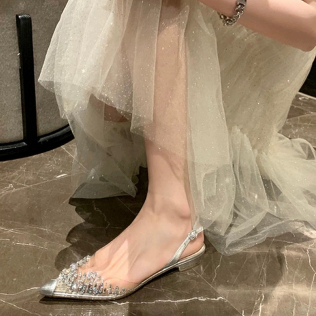 Pointed Toe Transparent Rhinestone Pumps Outdoor Fashion Sandals
