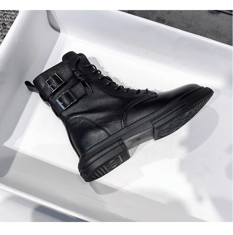 Women's Genuine Flat Martens Autumn Soft Bottom Black Short Double Women's Leather Boots