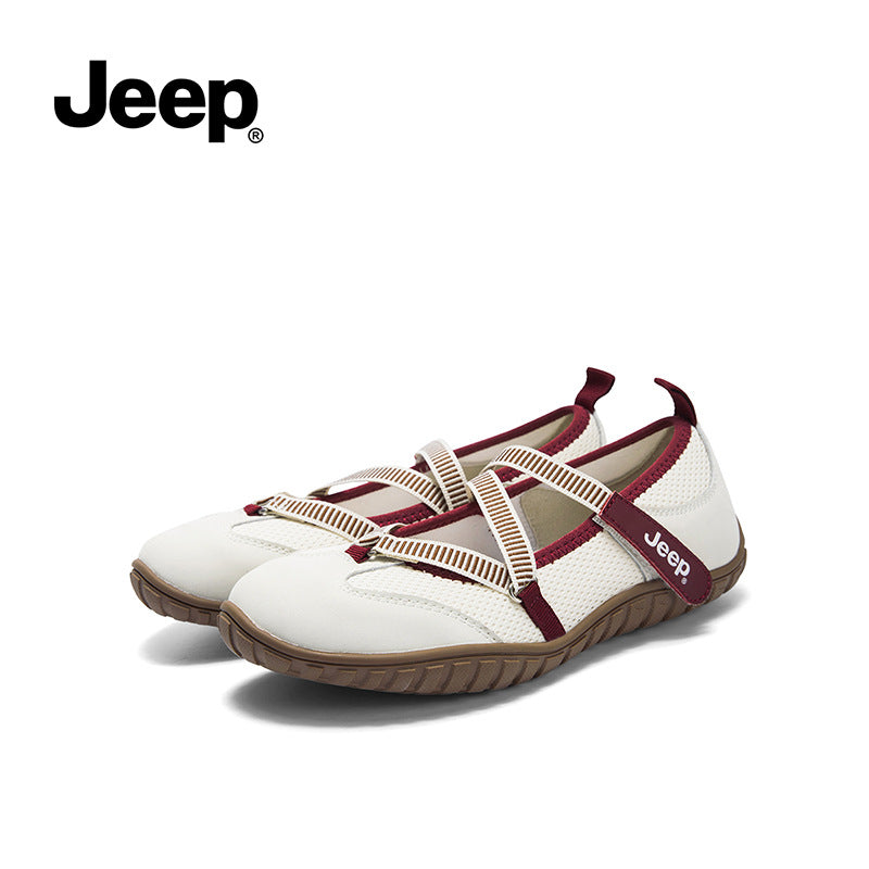 Women's Jeep Vintage Mary Jane Velcro Soft Bottom Ballet Breathable Men's Shoes
