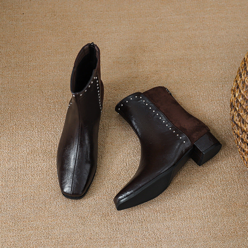 Women's Wear Soft Square Toe Rivet Chelsea Boots