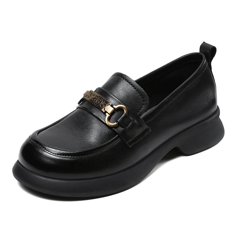 Women's Genuine Spring Slip-on Soft Bottom Cowhide Round Head Loafers
