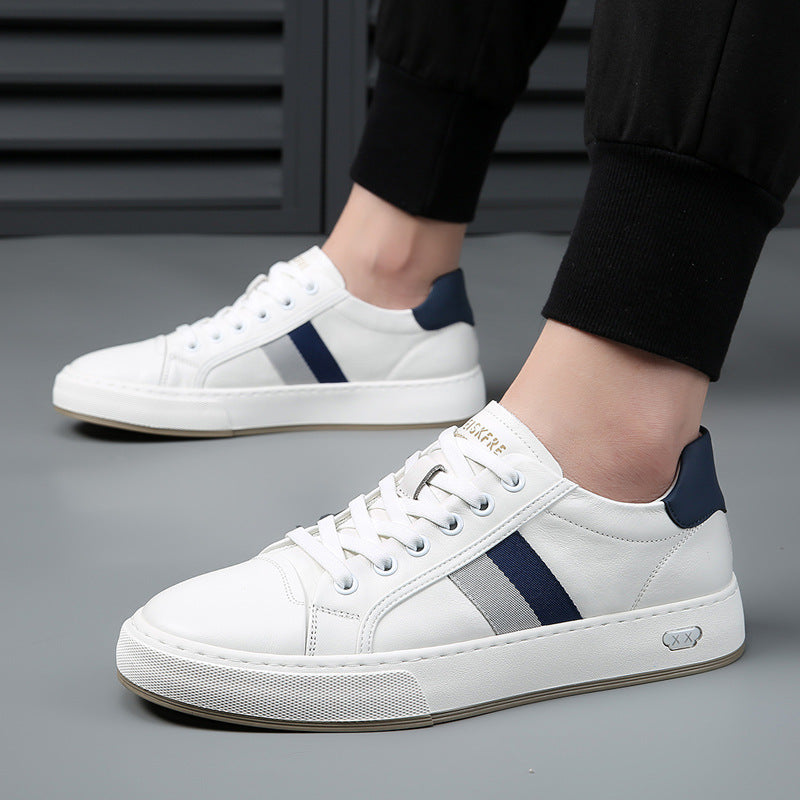 Men's Breathable White Trendy Low Top Flat Sneakers