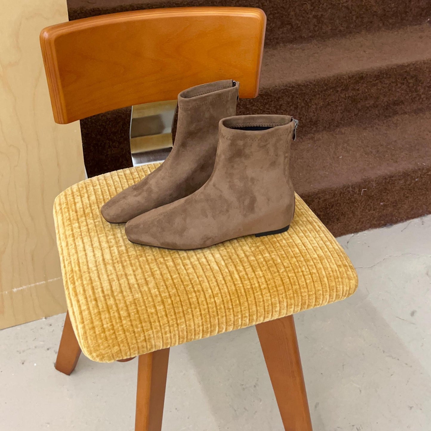 Retro Minimalist Zipper Square Head Wedge Hidden Ankle Women's Leather Boots