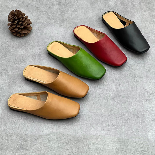 Women's Artistic Crafts Genuine Closed Toe Summer Flat Slippers