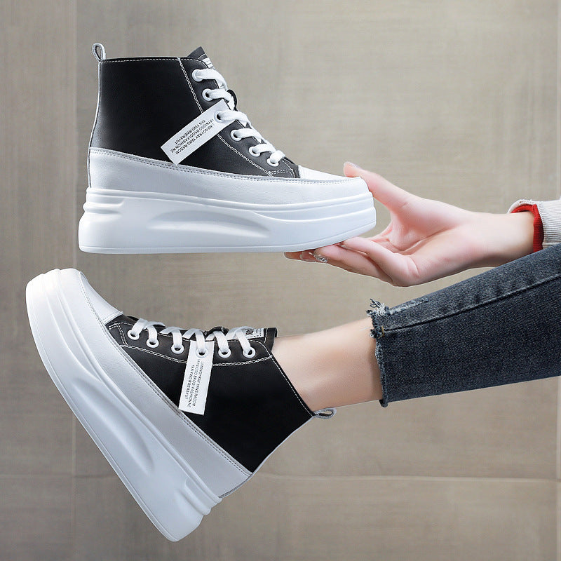 Women's Hidden White Cowhide Platform Muffin Bottom Small Heels