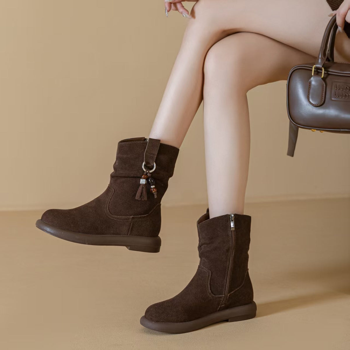 Women's Martens Round Toe Slimming Pile Style Boots
