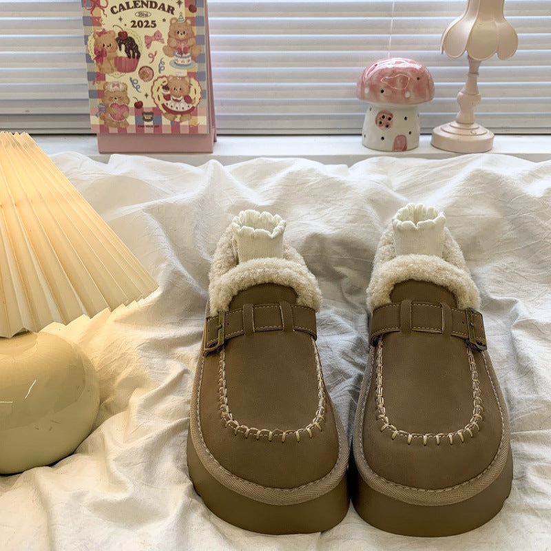 Women's Height Increasing Thick-soled Slip-on Fleece-lined Warm Boots