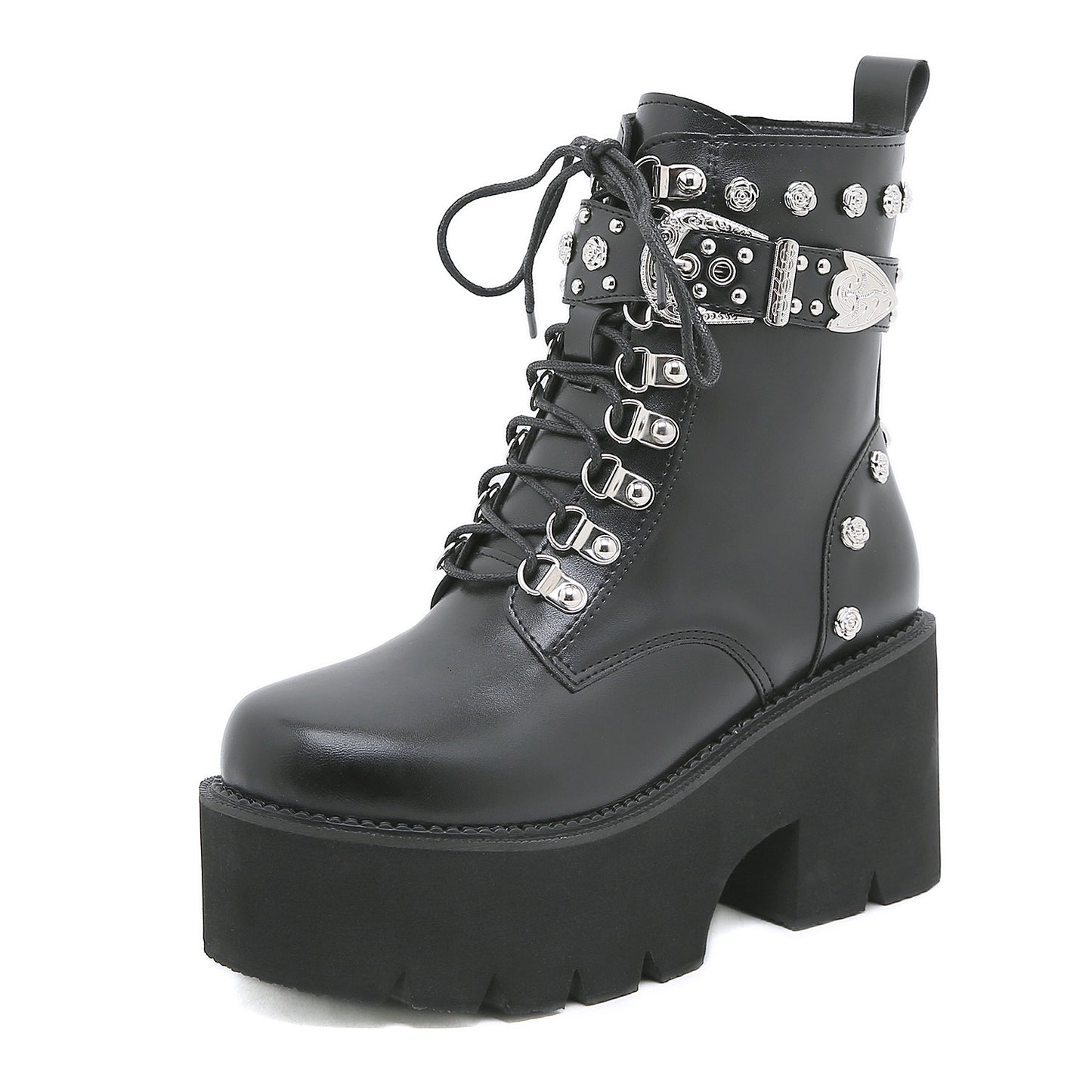 Women's Toe Side Zipper Martin For Lace Up Muffin Bottom Height Women's Leather Boots