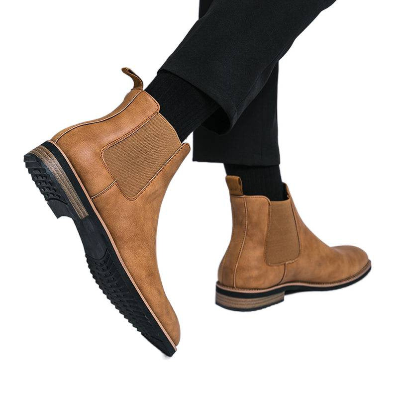Men's British Martin Brown Formal Wear Breathable Chelsea Trends Slip-on Men's Business Leather Shoes