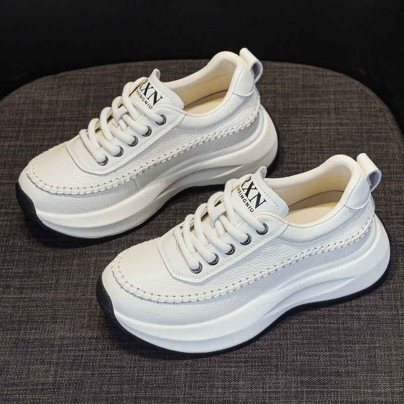 Women's Layer Cowhide Muffin Thick Genuine Retro Bottom Sports Show Feet Women's Casual Shoes