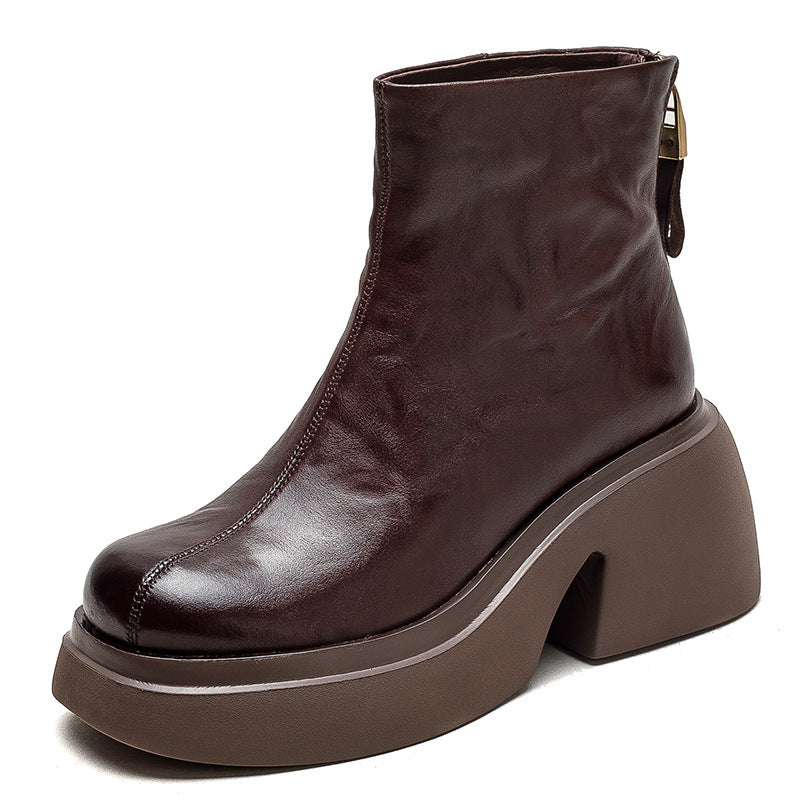 Women's Thick Bottom Chunky Ankle Back Zipper Women's Shoes