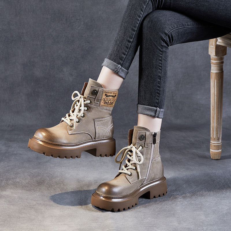 Women's Top Layer Cowhide Martin Retro Fashionable Boots