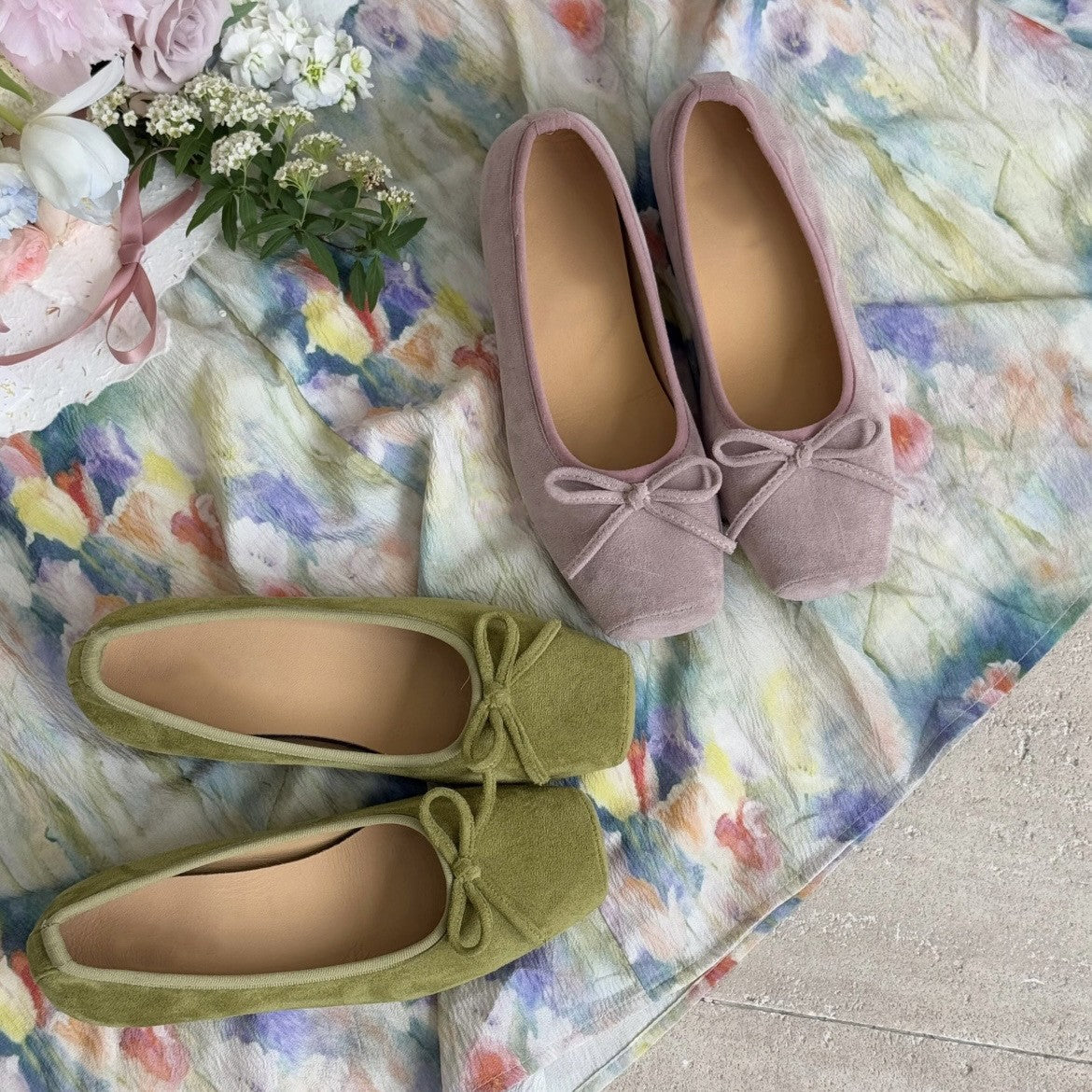 Women's Flat Suede Pumps Spring French Gentle Fairy Lady Heels