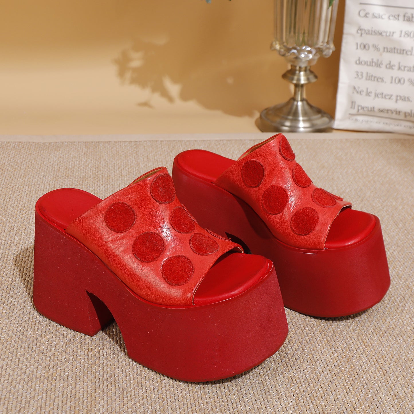 Women's Summer First Layer Cowhide Outdoor Fashion Minority Design Thick-soles Slippers