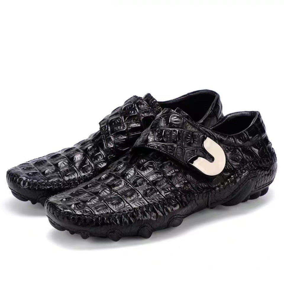 Men's Light Luxury Top Layer Cowhide Business Crocodile Pattern Men's Casual Leather Shoes