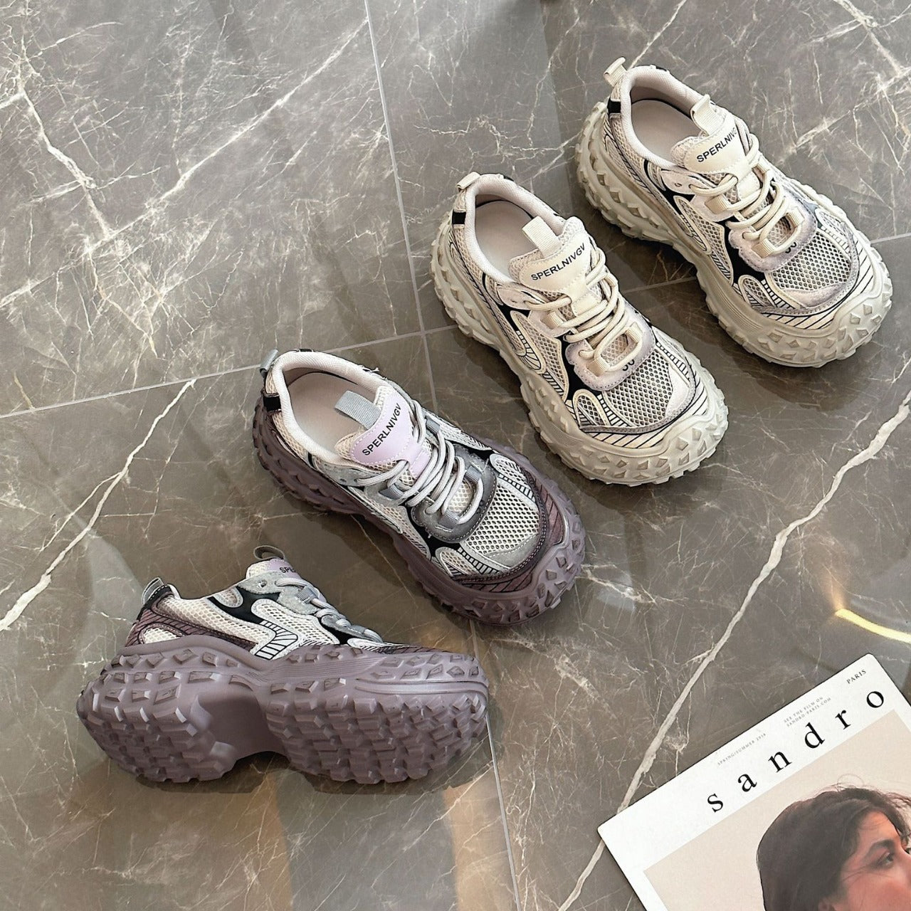 Women's Transparent Mesh Daddy Versatile Contrast Color Surface Platform Casual Shoes