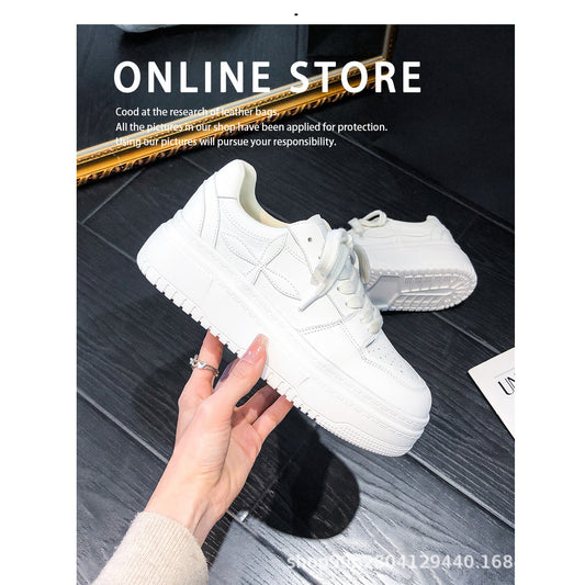 Women's Hidden White Thick-soled Short People's Platform Bread Heels