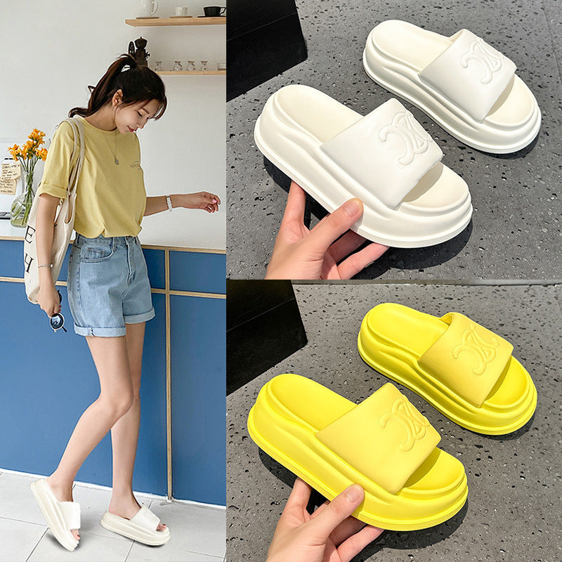 Women's Summer Outdoor Thick Bottom Fashion Velcro Word Thick-soles Slippers