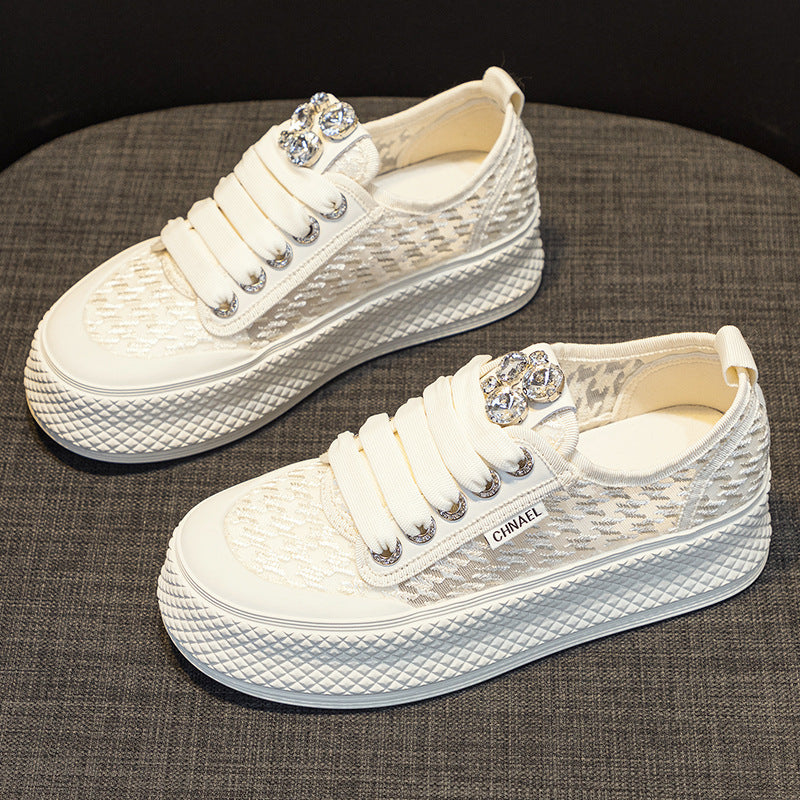 Women's White Summer Mesh Versatile Sports Leisure Sneakers