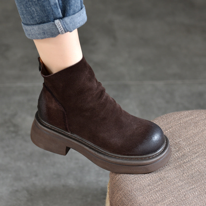 Women's Fashion Platform Worker Genuine Short Retro Boots