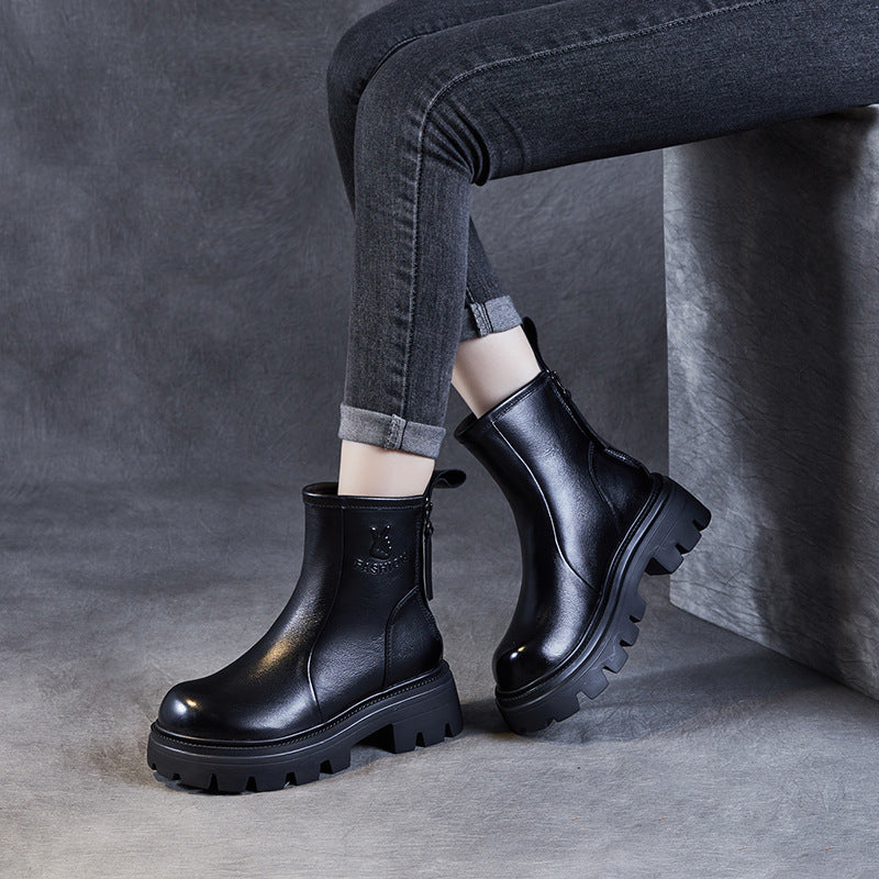 Women's Martin Ethnic Retro Genuine Straight Round Boots