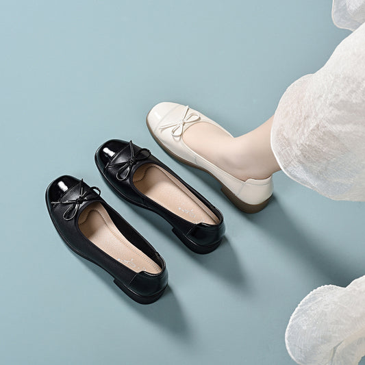 Women's Bowknot Shallow Mouth Pumps Gentle Ballet French Mary Women's Shoes