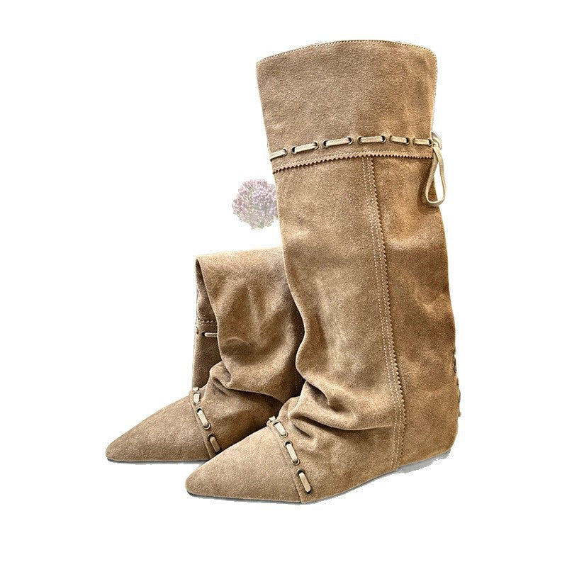 Height Increasing Insole Pointed Toe Knee-high Boots