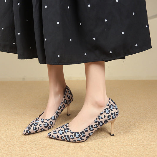 Women's Size High Sexy Leopard Pointed Stiletto Fashion Women's Shoes