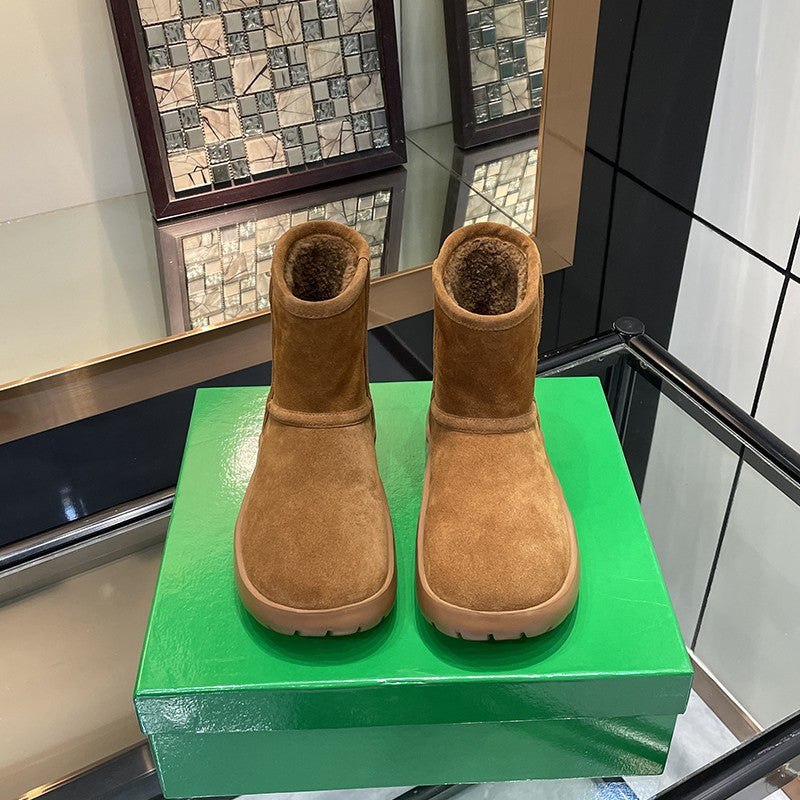 Women's Real Fur Integrated Fleece-lined Thickened Short Snow Boots