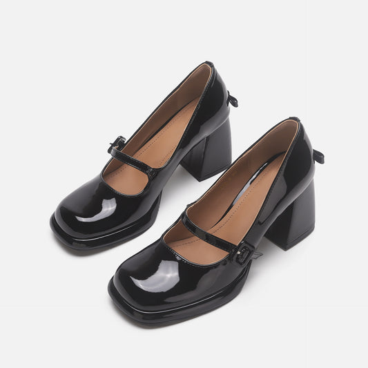 Women's French Style Retro Chunky Mary Jane Leather Shoes
