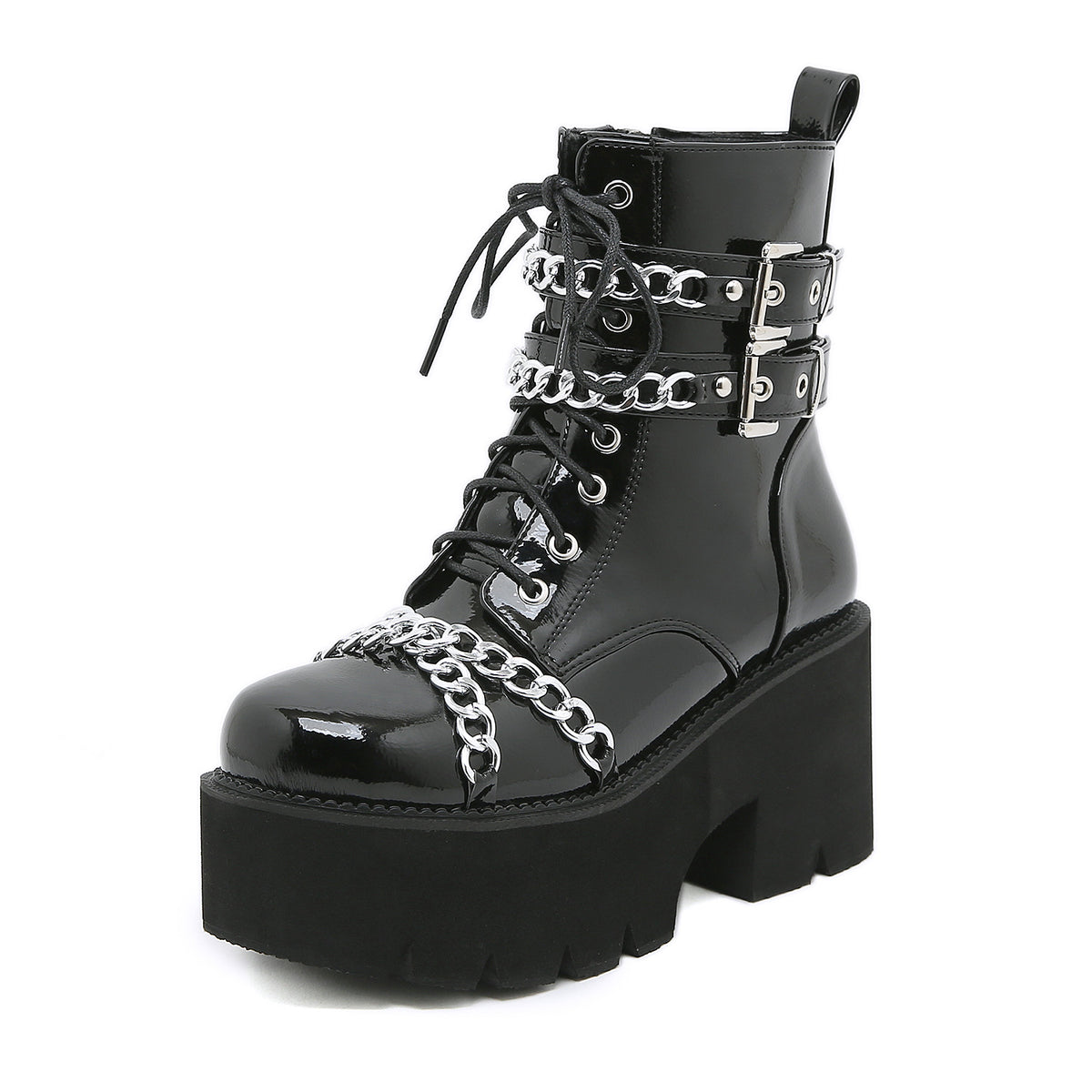 Muffin Platform Martin Waterproof Side Zipper Plus Size Women's Leather Boots