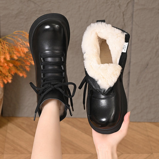 Fur Integrated Short Thick Bottom Fleece-lined Warm Women's Snow Boots