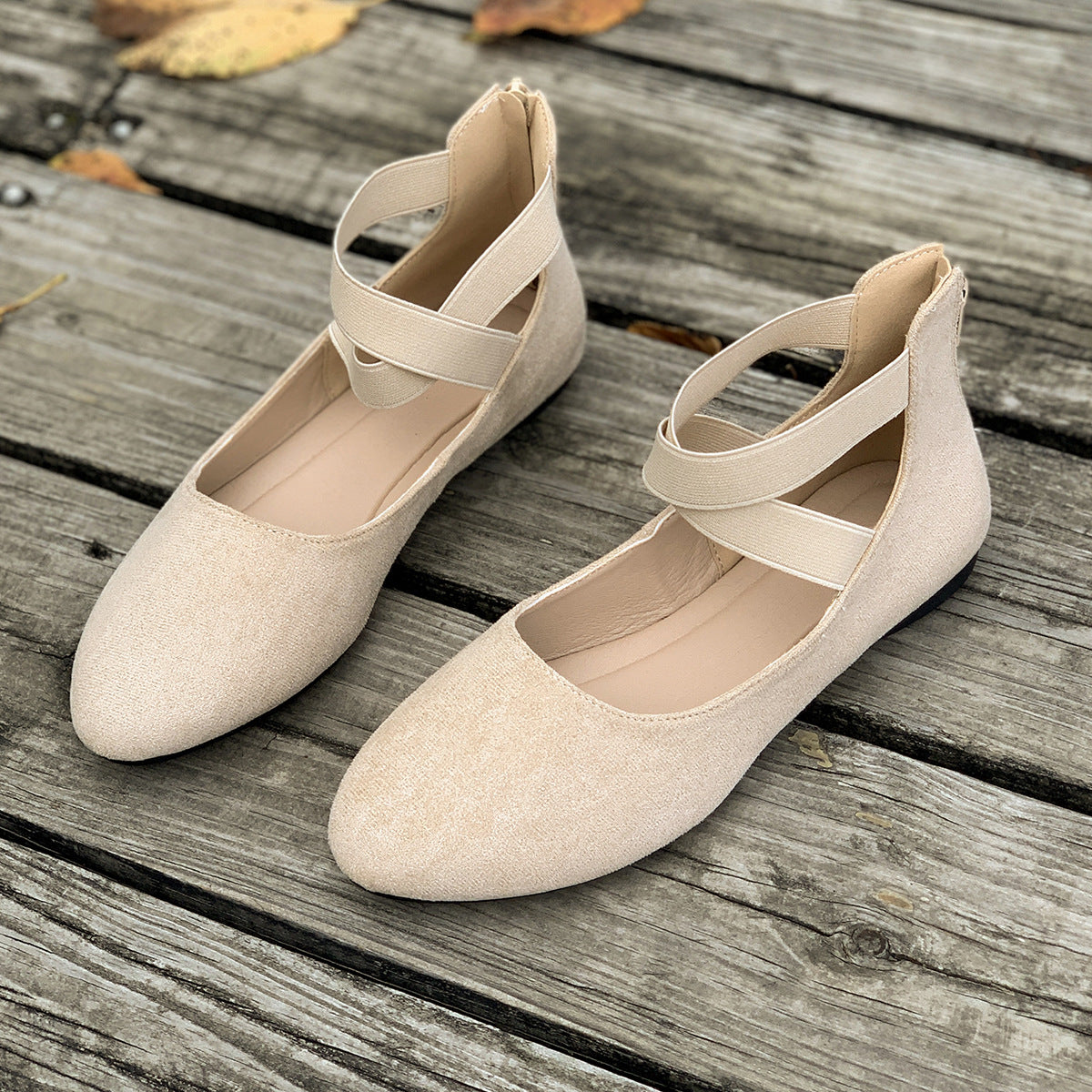 Women's Ballet Korean Style Low-cut Elastic Bandage Round Toe Casual Shoes