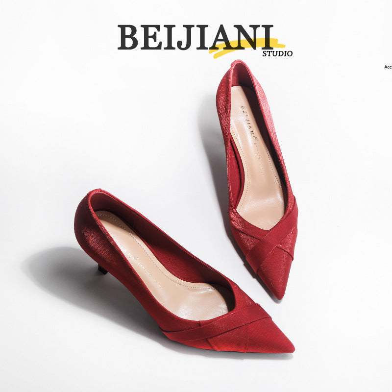 Women's Satin Cross Wedding High Stiletto Bridesmaid Heels