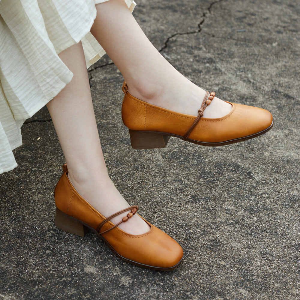 Women's Band Flat Spring Authentic British Style Square Toe Slip-on Stylish Women's Casual Shoes