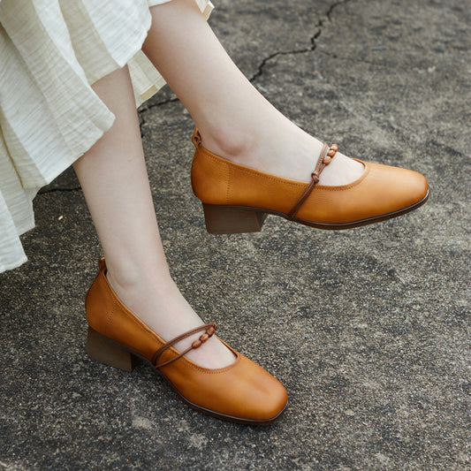 Women's Band Flat Spring Authentic British Style Square Toe Slip-on Stylish Women's Casual Shoes
